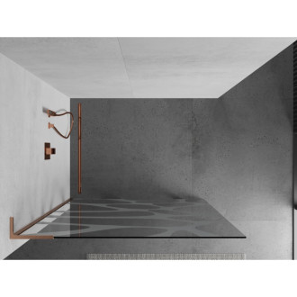 Mexen Kioto L Walk-in sprchová stěna 90x200, bílý vzor, kartáč. měď 800-090-103-65-85