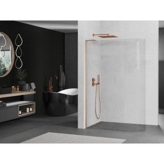 Mexen Kyoto L zaoblená Walk-in sprchová stěna 100 x 200 cm, transparentní, kartáčovaná měď - 800-100-103-65-06