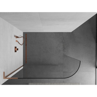 Mexen Kyoto L zaoblená Walk-in sprchová stěna 120 x 200 cm, transparentní, kartáčovaná měď - 800-120-103-65-06