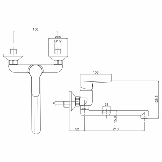 Mereo Zuna dřezová baterie nástěnná 150 mm s ramínkem plochým rovným 160 mm CB30202Z