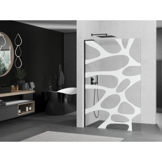 Mexen Kyoto L Walk-in sprchová stěna 110 x 200 cm, bílý vzor, černá - 800-110-103-70-97