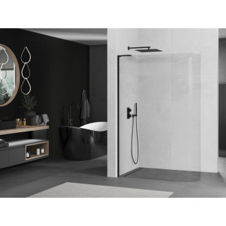 Mexen Kyoto L zaoblená Walk-in sprchová stěna 90 x 200 cm, transparentní, černá - 800-090-103-70-06