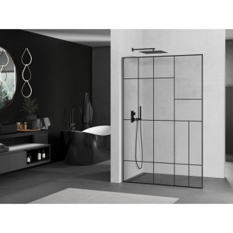 Mexen Kioto L Walk-in sprchová stěna 120x200 cm, černý vzor, kov 800-120-103-95-78