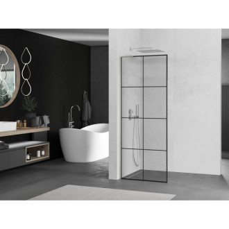 Mexen Kioto L Walk-in sprchová stěna 90x200, černý vzor, broušený nikl 800-090-103-97-77