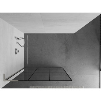 Mexen Kioto L Walk-in sprchová stěna 100x200, černý vzor, broušený nikl 800-100-103-97-77