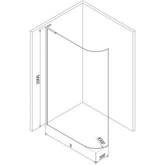 Mexen Kyoto L zaoblená Walk-in sprchová stěna 100 x 200 cm, transparentní, kartáčovaný nikl - 800-100-103-97-06