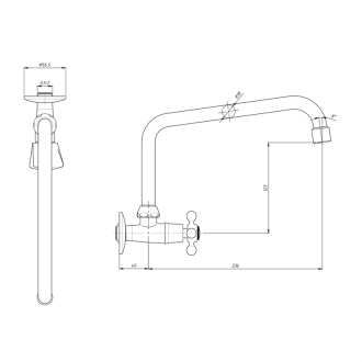 Mereo Retro Viktoria kohoutek umyvadlový,  nástěnný, 150mm, s U ramínkem CBL70104