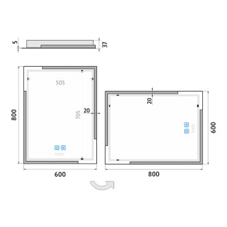 Nimco ZP 14002VX LED zrcadlo 600x800 se dvěma dotykovými senzory