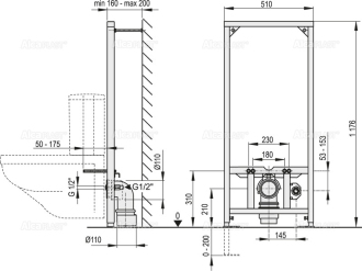 ALCA  A113/1200 Montážní rám pro závěsné WC kombi