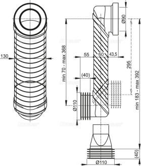 Alcaplast MS906 Koleno odpadu DN90/110 Slim