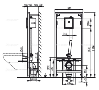 ALCA  A114S/1200 Montážní rám pro závěsné WC a senzor