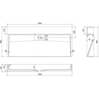 Ava umyvadlo na desku, litý mramor 100 x 46, bílá 23011000