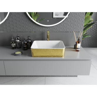 Mexen Catia umyvadlo na desku 48 x 38 cm, vzor stupnice bílá/zlatá - 21314808
