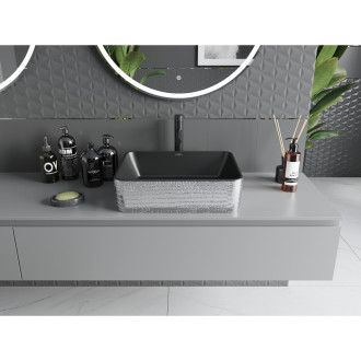 Mexen Catia umyvadlo na desku 48 x 37 cm, matná černá/stříbrný vzor stupnice - 21314872
