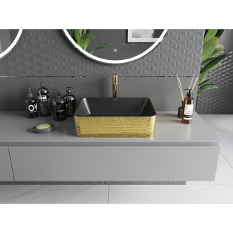 Mexen Catia umyvadlo na desku 48 x 37 cm, matná černo/zlatá stupnice - 21314878