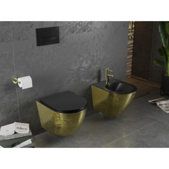 Mexen Lena rimless WC + SLIM soft-close sedátko, Duroplast, matná černo/zlatá 30224078