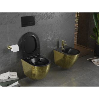 Mexen Lena rimless WC + SLIM soft-close sedátko, Duroplast, matná černo/zlatá 30224078