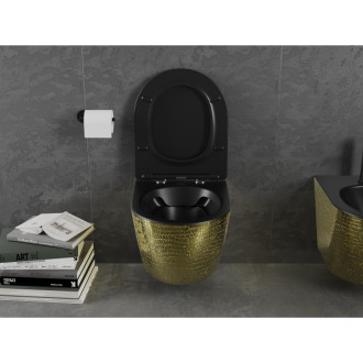 Mexen Lena rimless WC + SLIM soft-close sedátko, Duroplast, matná černo/zlatá 30224078