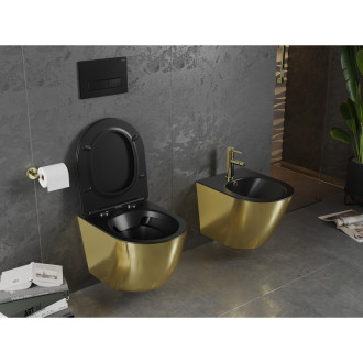 Mexen Lena rimless WC + SLIM soft-close sedátko, Duroplast, matná černá/zlatá 30224076