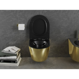 Mexen Lena rimless WC + SLIM soft-close sedátko, Duroplast, matná černá/zlatá 30224076