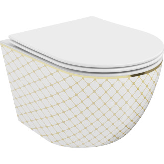 Mexen Lena rimless WC + SLIM soft-close sedátko, Duroplast, bílo/zlatý 30224009