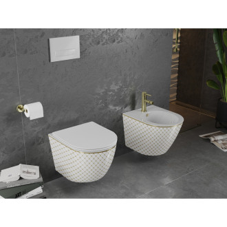 Mexen Lena rimless WC + SLIM soft-close sedátko, Duroplast, bílo/zlatý 30224009