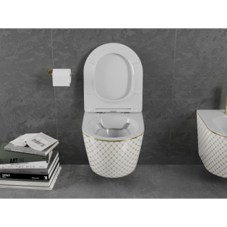 Mexen Lena rimless WC + SLIM soft-close sedátko, Duroplast, bílo/zlatý 30224009