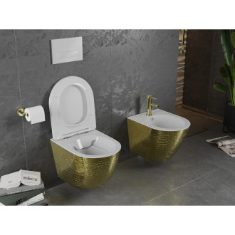 Mexen Lena rimless WC + SLIM soft-close sedátko, Duroplast, bílá/zlatá 30224008