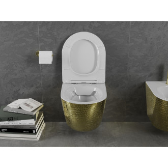 Mexen Lena rimless WC + SLIM soft-close sedátko, Duroplast, bílá/zlatá 30224008