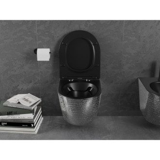 Mexen Lena rimless WC, sedátko Slim S-F soft-close, Duroplast, černo/stříbrná 30224072