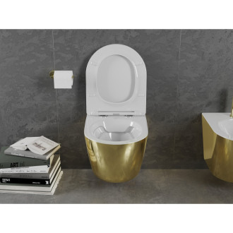 Mexen Lena rimless WC + SLIM soft-close sedátko, Duroplast, bílá/zlatá 30224006