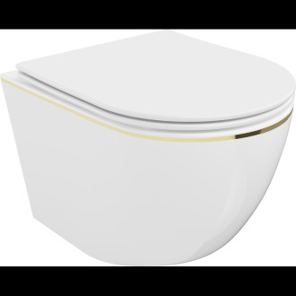 Mexen Lena rimless WC + SLIM soft-close sedátko, Duroplast, bílo/zlatá linka 30224005