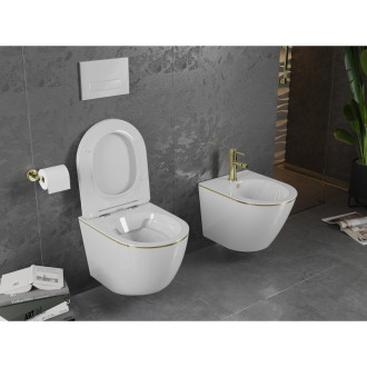 Mexen Lena rimless WC + SLIM soft-close sedátko, Duroplast, bílo/zlatá linka 30224005
