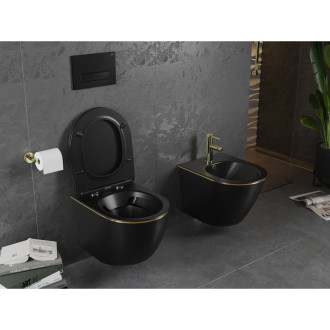 Mexen Lena rimless WC, sedátko Slim S-F soft-close, Duroplast, matná černá/zlatá 30224075