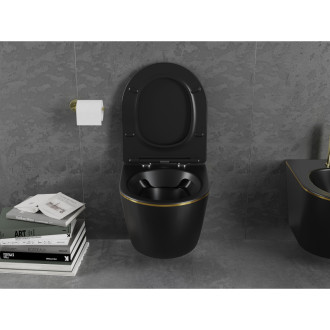 Mexen Lena rimless WC, sedátko Slim S-F soft-close, Duroplast, matná černá/zlatá 30224075