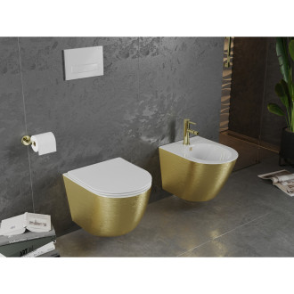 Mexen Lena rimless WC, sedátko Slim S-F soft-close, Duroplast, bílo/zlaté linky 30224007