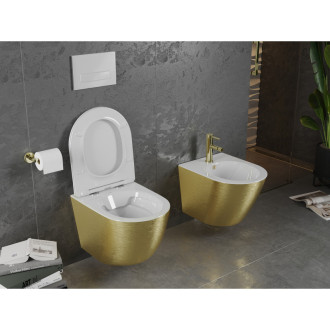 Mexen Lena rimless WC, sedátko Slim S-F soft-close, Duroplast, bílo/zlaté linky 30224007