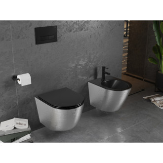Mexen Lena rimless WC, sedátko Slim S-F soft-close, Duroplast, mat černá/stříbrný 30224073