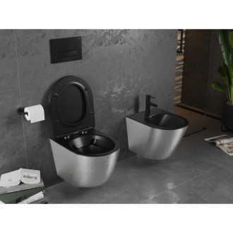 Mexen Lena rimless WC, sedátko Slim S-F soft-close, Duroplast, mat černá/stříbrný 30224073