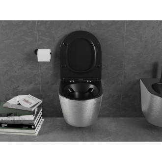 Mexen Lena rimless WC, sedátko Slim S-F soft-close, Duroplast, mat černá/stříbrný 30224073
