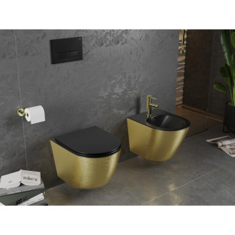Mexen Lena rimless WC + SLIM soft-close sedátko, Duroplast, mat černo/zlatá 30224077