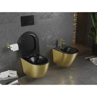 Mexen Lena rimless WC + SLIM soft-close sedátko, Duroplast, mat černo/zlatá 30224077