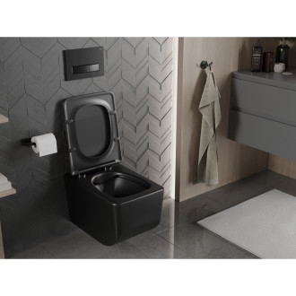Mexen Vera rimless WC s pomalým dovíráním tenkým sedátkem, Duroplast, černá matná 30164070