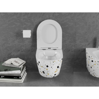 Mexen Lena rimless WC + SLIM soft-close sedátko, Duroplast, bílý terrazo kámen 30224096
