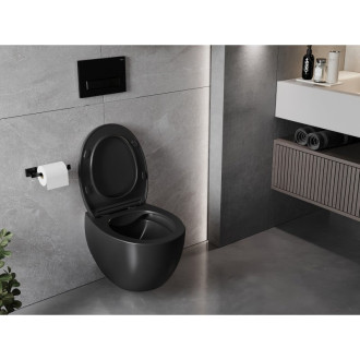Mexen Egg rimless WC s pomalým dovíráním tenkým sedátkem, Duroplast, černá matná 30245070