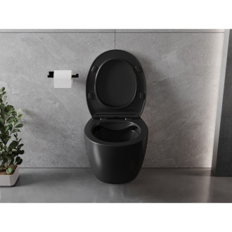 Mexen Egg rimless WC s pomalým dovíráním tenkým sedátkem, Duroplast, černá matná 30245070