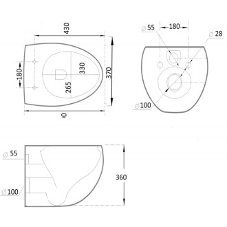 Mexen Egg rimless WC s pomalým dovíráním tenkým sedátkem, Duroplast, černá matná 30245070