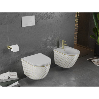 Mexen Lena závěsný bidet, bílo/zlatý mřížkový vzor - 35224809