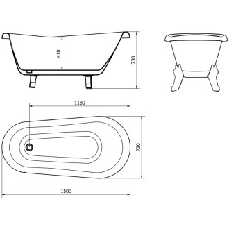 Mexen Retro volně stojící vana 150 x 73 cm bílá chromové nohy - 53251507300-00