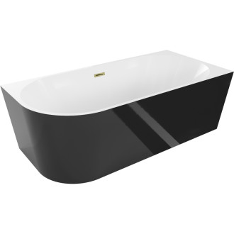 Mexen Mia rohová vana volně stojící pravá 150 x 75 cm, bílá/černá, zlatý přepad - 52691507575P-50